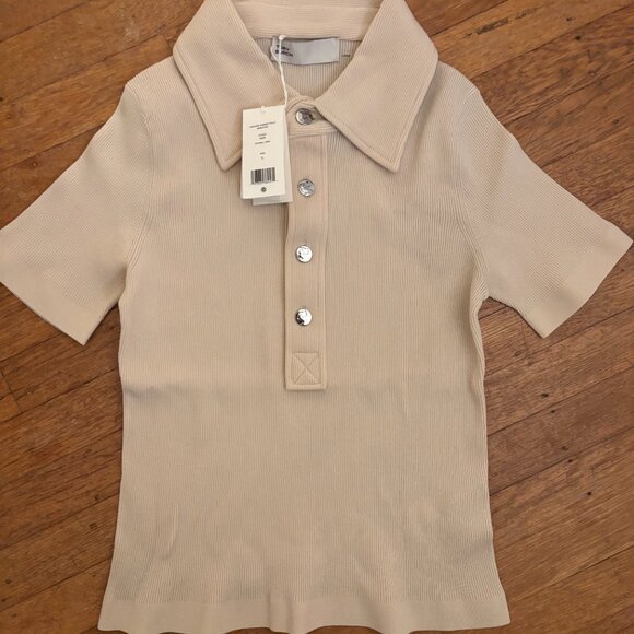 NWT Tory Burch Viscose Ribbed Polo Sweater Size Large Cream Color - Picture 4 of 4